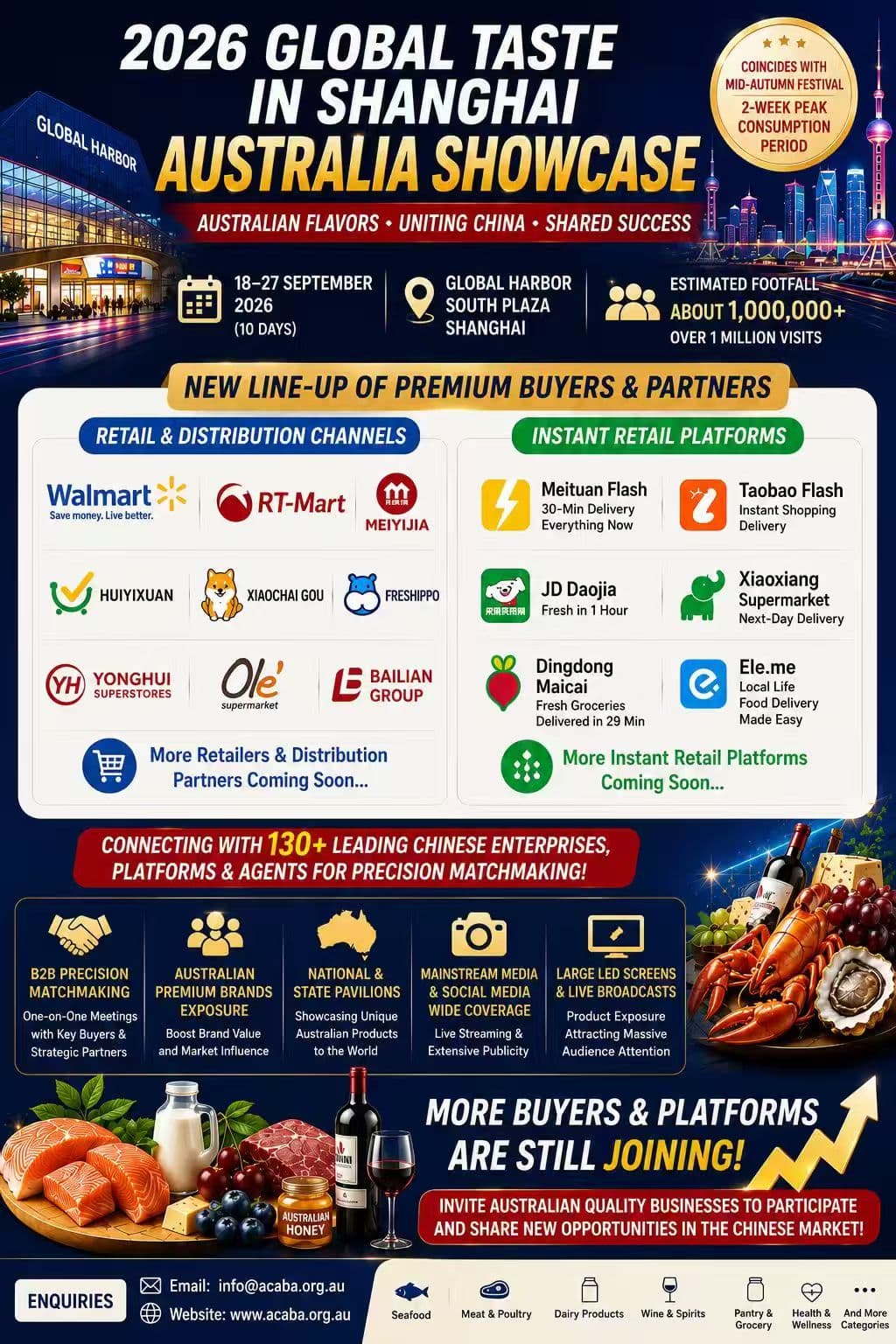 Global Taste in Shanghai Australia Showcase poster showing premium buyers, retail channels and instant retail platforms.