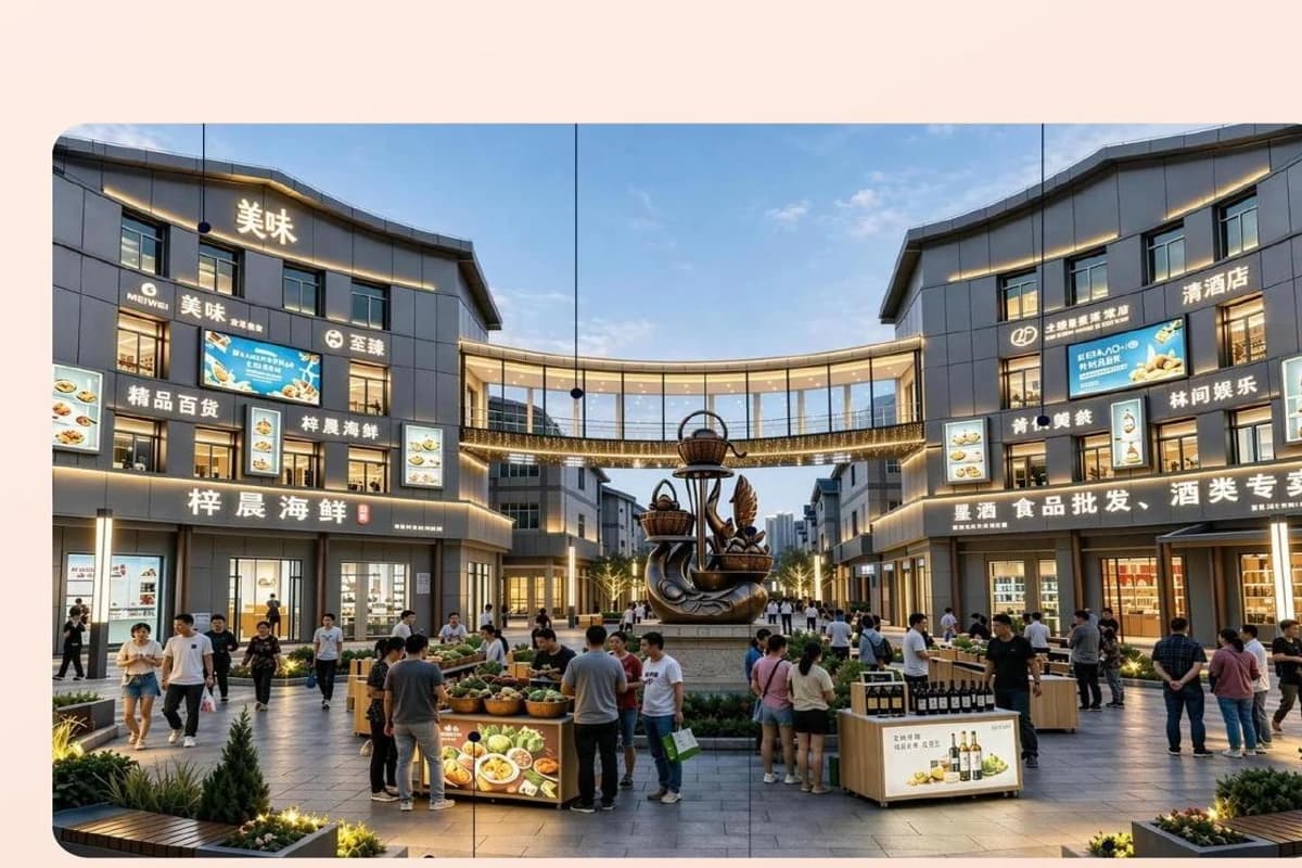 Concept for a premium produce showcase courtyard.